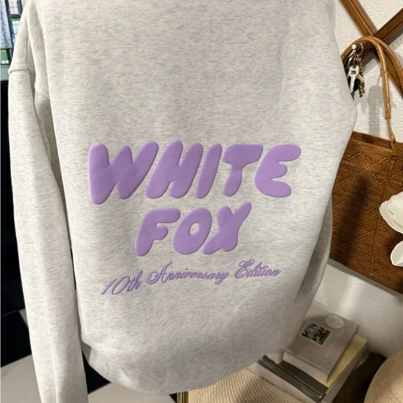 White Fox Boutique Light Gray Hoodie with Purple Logo - Picture 2 of 4